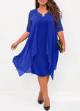 Royal Blue Plus Size Lace Stitching Dress