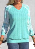 Cyan Tartan Print Long Sleeve V Neck Sweatshirt