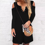 Black Off Shoulder V Neck Dress