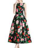 Red Flower vintage print dress