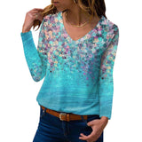 V-Neck Vintage Print Long Sleeve T-Shirt