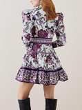 Purple Long Sleeve Print Mini Dress