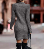 Solid Crew Neck Long Sleeve Sweater Dress