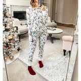 Mistletoe Printed Long Sleeve Round Neck Casual Home Set