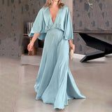 Loose V-neck Solid Color Maxi Dress