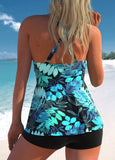 Paisley Print Blue Cross Front Tankini Set