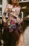 Three-dimensional flower wrap hip sexy dress