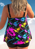 Black Plus Size Graffiti Print Tankini Set