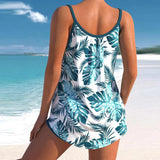 Floral Print Bowknot Blue Tankini Set