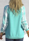 Cyan Tartan Print Long Sleeve V Neck Sweatshirt