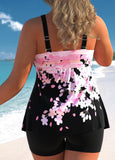 Pink Floral Print Plus Size Tankini Set