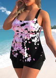 Pink Floral Print Plus Size Tankini Set