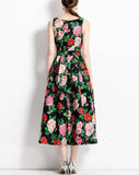 Red Flower vintage print dress