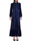 Patchwork Ruffled Velvet Long Sleeve Dress