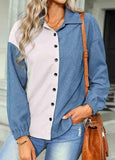 Dusty Blue Button Long Sleeve Shirt Collar Blouse