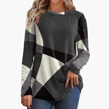 Geometric Contrast Print Long Sleeve Oversized T-Shirt