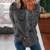 Women Long Sleeve Scoop Neck Polka Dot Graphic Top