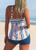 Orange Blue Striped Print Swimsuit Tankini Set