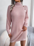 Casual Buttons High Collar Sweater Dress