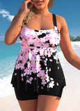 Pink Floral Print Plus Size Tankini Set