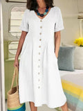 Solid Color Loose High Waist Cotton Linen Dress