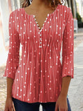 Casual Henry Collar Polka Dots Stripes Tunic