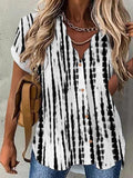 Wavy Neck Short Sleeve Printed Button Shirt