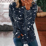 Women Long Sleeve Scoop Neck Polka Dot Graphic Top