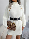 Casual Buttons High Collar Sweater Dress