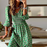 Green Print Panel Dress