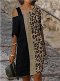 Sleek Shoulder Fashion Leopard Print Dress