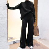 Fashion Elegant Sweater Wide Leg Pants Suit