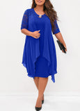 Royal Blue Plus Size Lace Stitching Dress