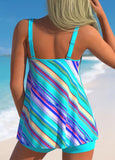 Cyan Geometric Stripe Print Tankini Set