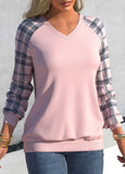 Tartan Print Dusty Pink V Neck Sweatshirt