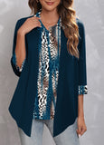 Asymmetric Hem Shirt Collar Dark Blue Blouse