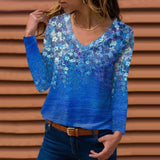 V-Neck Vintage Print Long Sleeve T-Shirt