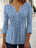 Casual Henry Collar Polka Dots Stripes Tunic