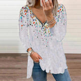 Floral V-Neck Zip Long Sleeve Top