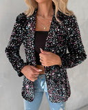 Long Sleeve Shawl Neck Sequin Blazer