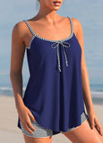 Striped Bowknot Spaghetti Strap Tankini Set