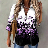 Vintage Print Long Sleeve Lapel Shirt