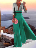 Youthful 3/4 Sleeve V-Neck Maxi Dress