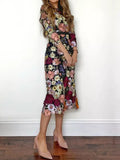 Floral Embroidered Long Sleeve Party Midi Dress