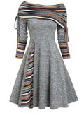 Guatemalan Print Gray Boatneck Midi Dress