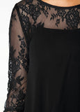 Three Quarter Sleeve Chiffon Overlay Lace Dress