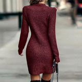 Long Sleeve Round Neck Deep Plain Sweater Dress