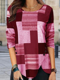 Round Neck Color Block Print Pullover Top