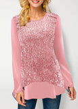 Pink Round Neck Long Sleeve Sweatshirt