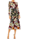 Floral Embroidered Long Sleeve Party Midi Dress